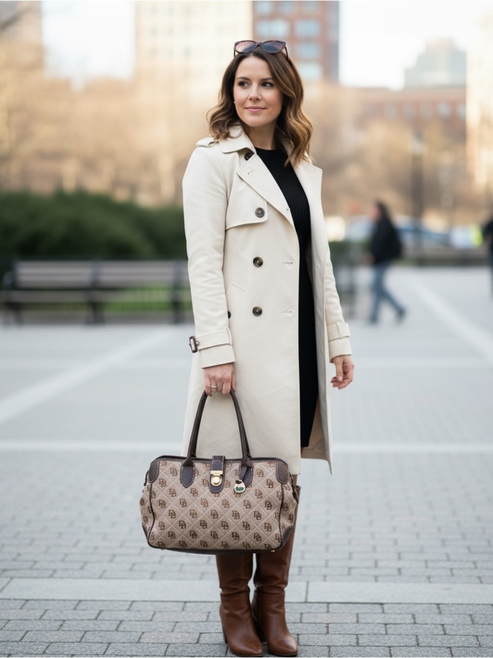 Dooney & Bourke Beige and Brown Monogram Satchel
